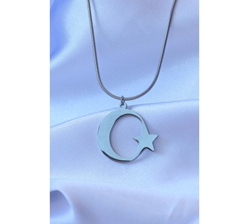 316L Çelik Gümüş Renk Ay Yıldız Model Unisex Kolye - TJ-BKO8882 316L Çelik Gümüş Renk Ay Yıldız Model Unisex Kolye - TJ-BKO8882