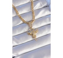 316L Çelik Gold Renk Zirkon Taşlı Anka Kuşu Model Kolye - TJ-BKO8895