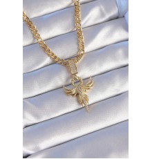 316L Çelik Gold Renk Zirkon Taşlı Anka Kuşu Model Kolye - TJ-BKO8895