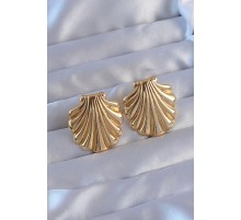 316L Çelik Gold Renk İstiridye Model Küpe - TJ-BKP9104