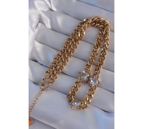 316L Çelik Gold Renk Zirkon Taşlı Kalp Model Zincir Kolye - TJ-BKO8949 316L Çelik Gold Renk Zirkon Taşlı Kalp Model Zincir Kolye - TJ-BKO8949