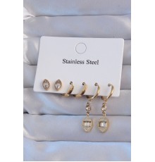 316L Çelik Gold Renk Zirkon Taşlı Yaprak Model Halka Küpe Seti - TJ-BKP9153