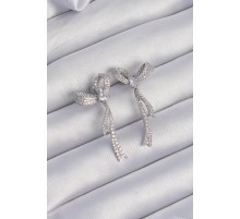 Pirinç Gümüş Renk Zirkon Taşlı Fiyonk Model Küpe - TJ-BKP9205