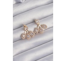 Pirinç Gold Renk Zirkon Taşlı Geometrik Model Küpe - TJ-BKP9210