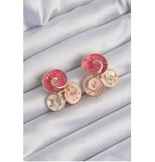 Pirinç Gold Renk Pembe Mineli 3lü Orkide Küpe - TJ-BKP9220