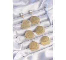 Pirinç Gold Renk Zirkon Taşlı Çizgi Plaka Sallantılı Küpe - TJ-BKP9258