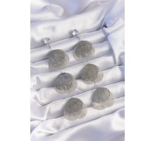Pirinç Gümüş Renk Zirkon Taşlı Çizgi Plaka Sallantılı Küpe - TJ-BKP9259