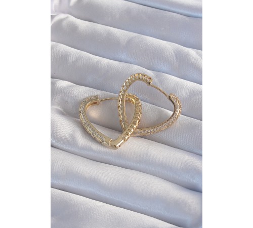 Pirinç Gold Renk Zirkon Taşlı Motifli Kalp Küpe - TJ-BKP9285 Pirinç Gold Renk Zirkon Taşlı Motifli Kalp Küpe - TJ-BKP9285