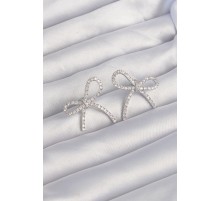 Pirinç Gümüş Renk Zirkon Taşlı Fiyonk Küpe - TJ-BKP9286