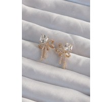 Pirinç Gold Renk Kare Zirkon Taşlı Fiyonk Küpe - TJ-BKP9307