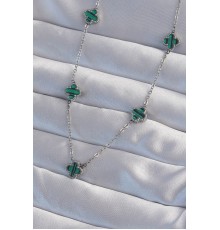 316L Çelik Gümüş Renk Minimal Yeşil Mineli Yonca Kolye - TJ-BKO8999