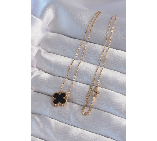 316L Çelik Gold Renk Siyah Mineli Yonca Kolye - TJ-BKO9008 316L Çelik Gold Renk Siyah Mineli Yonca Kolye - TJ-BKO9008