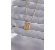 316L Çelik Zincir Gold Renk Zirkon Taşlı Ay Yıldız Figürlü Tarot Kolye - TJ-BKO9021