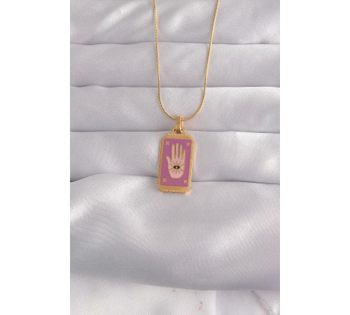 316L Çelik Gold Renk Mor Mineli El Figür Tarot Kolye - TJ-BKO9034 316L Çelik Gold Renk Mor Mineli El Figür Tarot Kolye - TJ-BKO9034