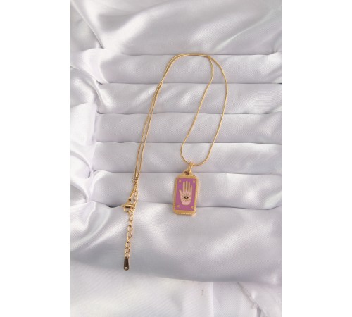 316L Çelik Gold Renk Mor Mineli El Figür Tarot Kolye - TJ-BKO9034 316L Çelik Gold Renk Mor Mineli El Figür Tarot Kolye - TJ-BKO9034