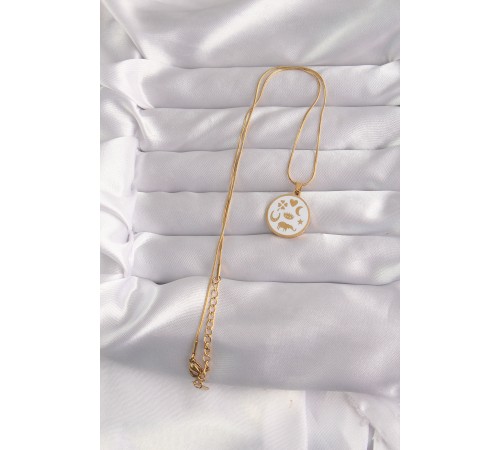316L Çelik Gold Renk Beyaz Mineli Karışık Figürlü Tarot Kolye - TJ-BKO9041