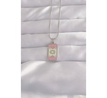316L Çelik Gümüş Renk Pembe Mineli Ay Figür Tarot Kolye - TJ-BKO9045