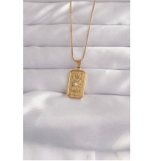 316L Çelik Gold Renk Zirkon Taşlı Aksesuarlı Vintage Kolye - TJ-BKO9056