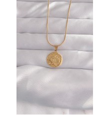 316L Çelik Gold Renk Ezme Plaka İşlemeli Vintage Kolye - TJ-BKO9058