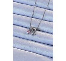 316L Çelik Zincir Gümüş Renk Zirkon Taşlı Charm Model Kolye - TJ-BKO9209