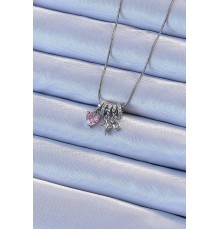 316L Çelik Zincir Gümüş Renk Zirkon Taşlı Charm Model Kolye - TJ-BKO9209