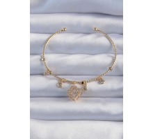 Pirinç Altın Renk Zirkon Taşlı Yonca Model Charm Bileklik - TJ-BB6327