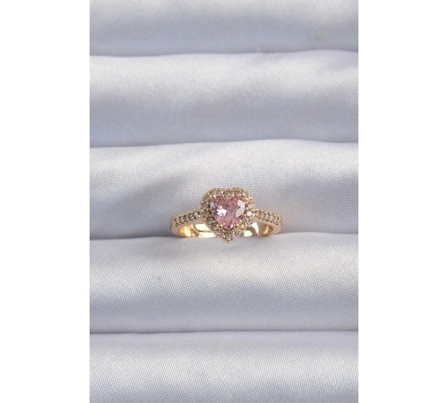 Pirinç Altın Renk Pembe Zirkon Taşlı Charm Model Ayarlanabilir Yüzük - TJ-BYK3299 Pirinç Altın Renk Pembe Zirkon Taşlı Charm Model Ayarlanabilir Yüzük - TJ-BYK3299