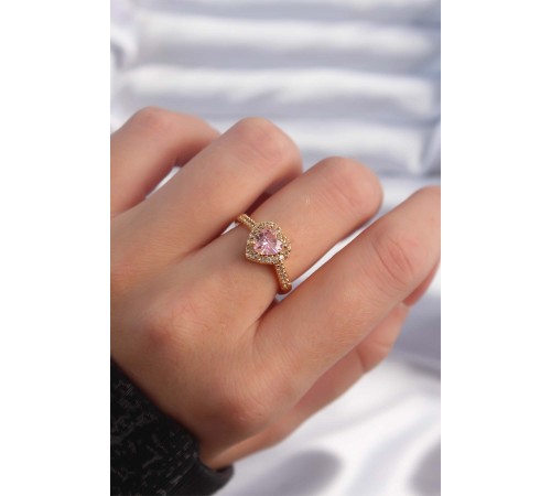 Pirinç Altın Renk Pembe Zirkon Taşlı Charm Model Ayarlanabilir Yüzük - TJ-BYK3299 Pirinç Altın Renk Pembe Zirkon Taşlı Charm Model Ayarlanabilir Yüzük - TJ-BYK3299