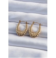 316L Çelik Gold Renk Bombeli Baklava Kesim Kadın Küpe - TJ-BKP9488