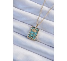 316L Çelik Zincir Altın Renk Zirkon Taşlı Mavi Mermer Desenli Taç Model Tarot Kolye - TJ-BKO9245