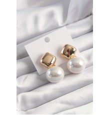 Pirinç Gold Renk İnci Taşlı Kare Küpe - TJ-BKP9509