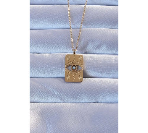 316L Altın Renk İşlemeli Nazarlı Vintage Kolye - TJ-BKO9266 316L Altın Renk İşlemeli Nazarlı Vintage Kolye - TJ-BKO9266