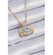 316L Çelik Gold Renk Kare Gümüş Renk Zirkon Taş Detay Göz Model Vintage Kadın Kolye - TJ-BKO9299