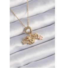 316L Çelik Gold Renk Zirkon Taş Detay Çocuk Figür Charm Model Kadın Kolye - TJ-BKO9324