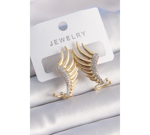 Pirinç Gold Renk Zirkon Taşlı Kanat Model Kadın Küpe - TJ-BKP9529 Pirinç Gold Renk Zirkon Taşlı Kanat Model Kadın Küpe - TJ-BKP9529