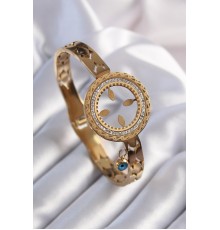 316L Çelik Gold Renk Çeyrek Altın Takılabilen Zirkon Taş Ve İşleme Detay Kadın Bileklik - TJ-BB6395