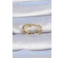 Pirinç Gold Renk Zirkon Taşlı Kadın Yüzük - TJ-BYK3318