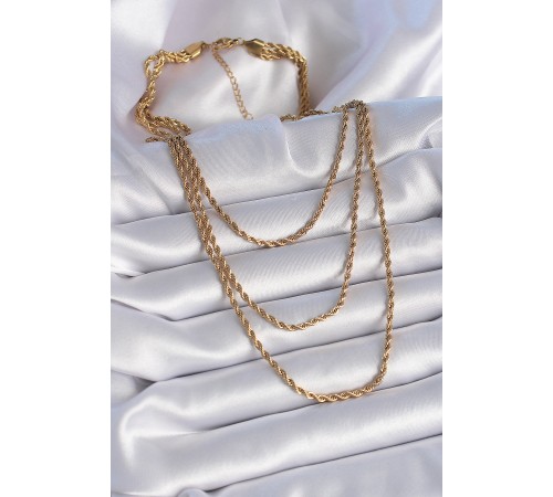 316L Çelik Gold Renk 3'lü Burgu Zincir Model Kadın Kolye - TJ-BKO9346 316L Çelik Gold Renk 3'lü Burgu Zincir Model Kadın Kolye - TJ-BKO9346