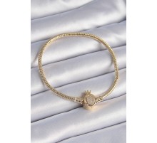 316L Çelik Zincir Gold Renk Zirkon Taşlı Taç Charm Model Kadın Bileklik - TJ-BB6422