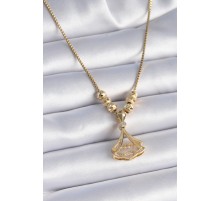 316L Çelik Zincir Gold Renk Gingko Yaprağı Model Zirkon Taşlı Kadın Kolye - TJ-BKO9350