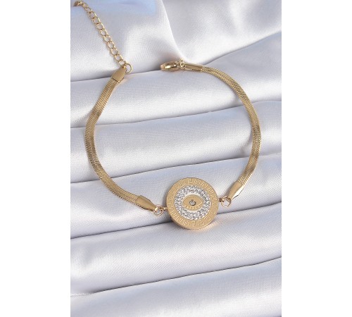 316L Çelik Gold Renk İtalyan Zincir Zirkon Taşlı Göz İşlemeli Madalyon Model Kadın Bileklik - TJ-BB6445 316L Çelik Gold Renk İtalyan Zincir Zirkon Taşlı Göz İşlemeli Madalyon Model Kadın Bileklik - TJ-BB6445