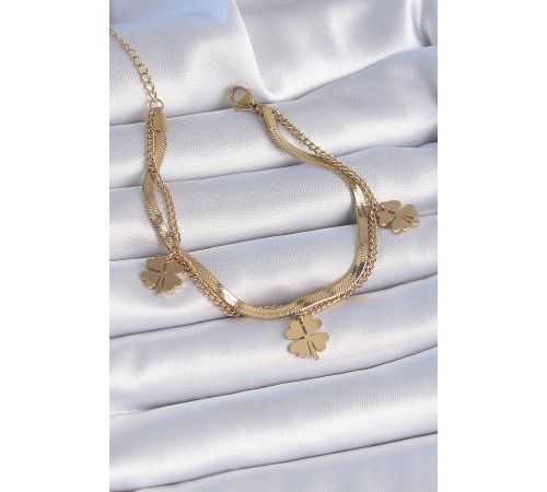 316L Çelik Gold Renk 2'li İtalyan Zincirli Sallantı Yonca Figür Kadın Bileklik - TJ-BB6446 316L Çelik Gold Renk 2'li İtalyan Zincirli Sallantı Yonca Figür Kadın Bileklik - TJ-BB6446