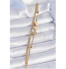 316L Çelik Gold Renk 2'li Zincir Model Daire Plaka Figür Kadın Bileklik - TJ-BB6451