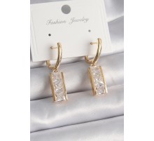 Pirinç Gold Renk Su Yolu Zirkon Taşlı Halka Model Kadın Küpe - TJ-BKP9630