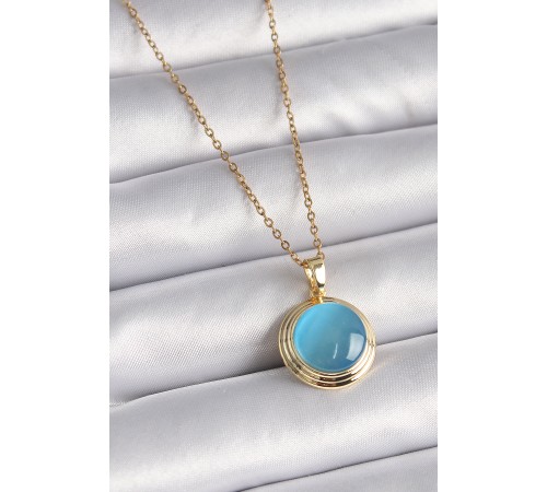 316L Çelik Gold Renk Mavi Sedefli Daire Model Kadın Kolye - TJ-BKO9427 316L Çelik Gold Renk Mavi Sedefli Daire Model Kadın Kolye - TJ-BKO9427
