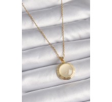316L Çelik Gold Renk Beyaz Sedefli Daire Model Kadın Kolye - TJ-BKO9429