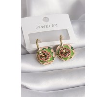 Pirinç Gold Renk Pembe Yeşil Renkli Motif Model Kadın Küpe - TJ-BKP9675