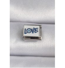 316L Çelik Gümüş Renk Beyaz Mavi Love Yaz İşlemeli Nomination Charm - TJ-BC1026