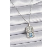 316L Çelik Gümüş Renk Zincir İkizler Burcu Zirkon Taşlı Kadın Kolye - TJ-BKO9446