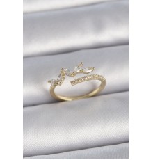 Pirinç Gold Renk Ayarlanabilir Zirkon Taşlı Yaprak Model Kadın Yüzük - TJ-BYK3378